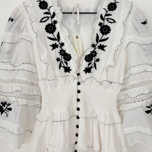 NWT By Anthropologie Embroidered V-Neck Ruffled Mini Dress - Picture 6 of 8